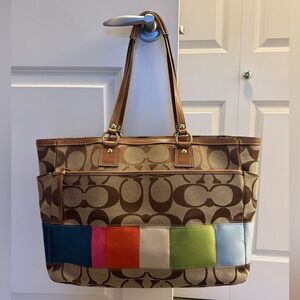 Coach Signature Stripe Multifunction Tote | Rainbow Stripe Diaper Bag Style